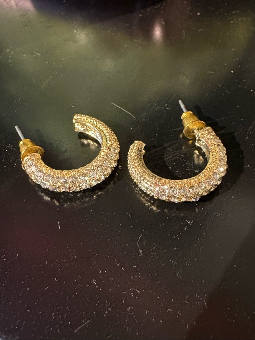 Gold Crystal Pave Crescent Hoop Earrings - Women's Jewelry